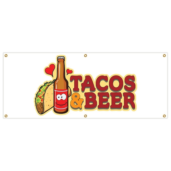 Tacos & Beer Banner Heavy Duty 13 Oz Vinyl with Grommets Single Sided